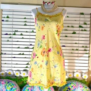 Intimate Secrets yellow wildflowers & ruffles chiffon nightgown Slip Dress